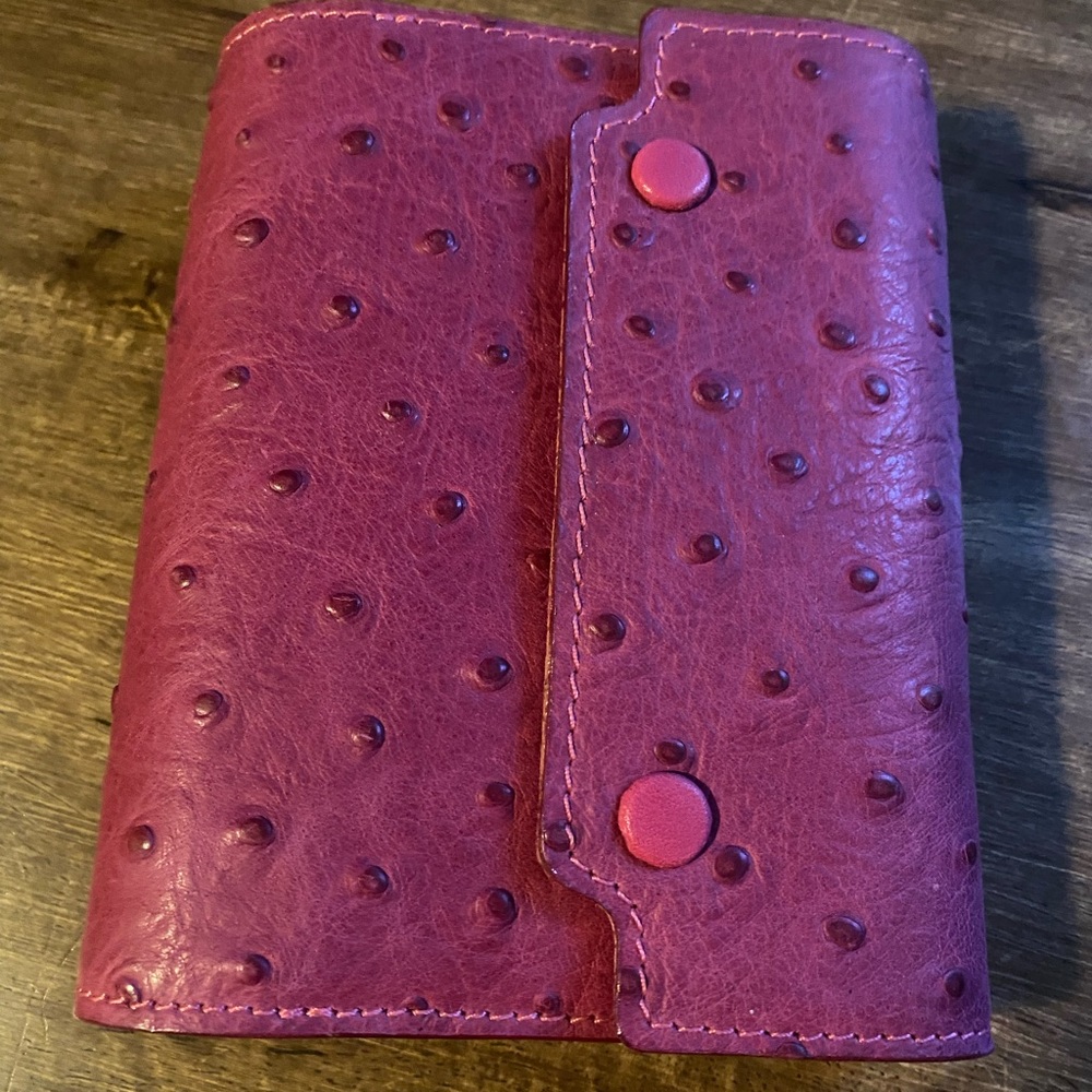 Handmade leather planner cover, Barbie Pink, A7/ Personal, tri-fold